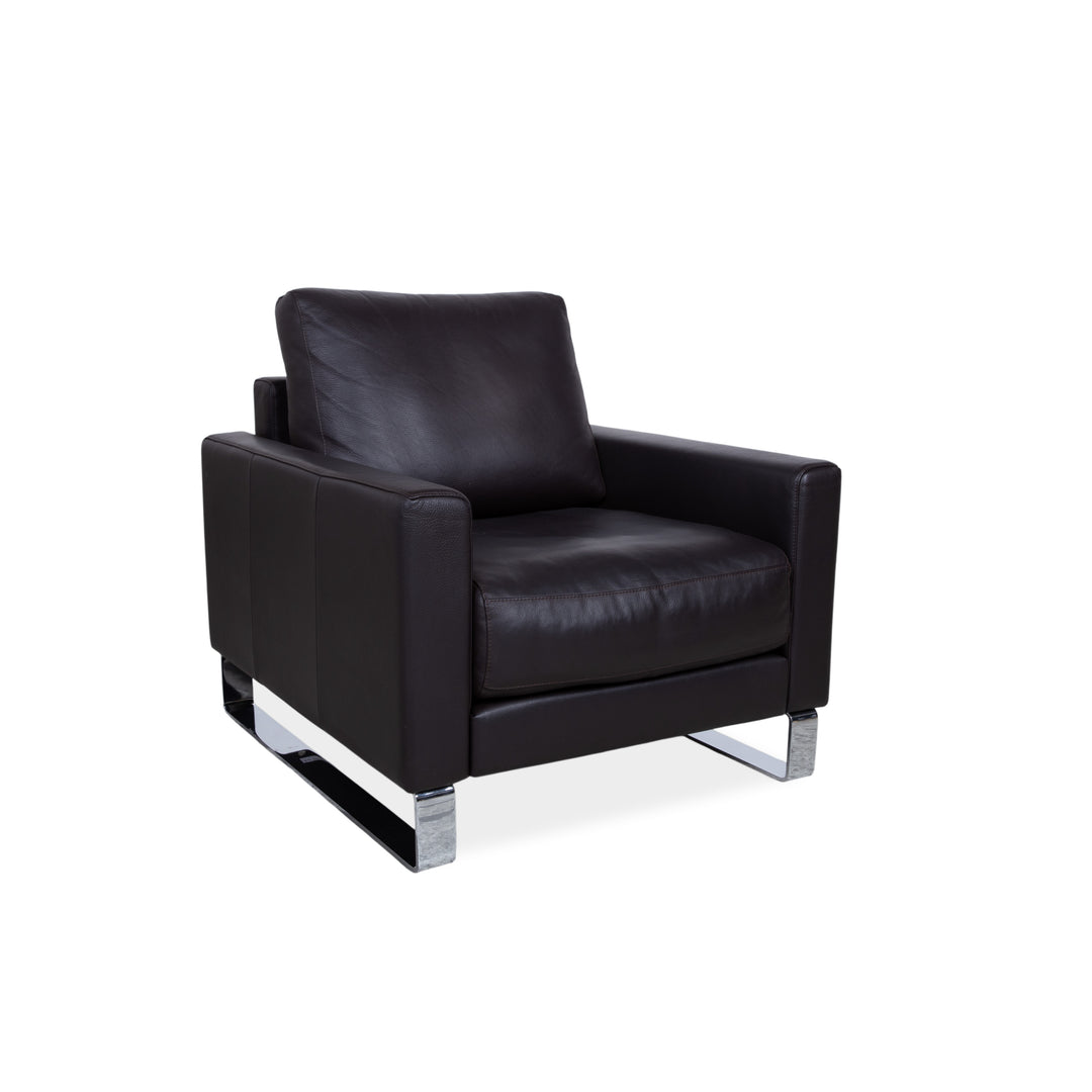 Rolf Benz Vida Fauteuil en cuir Marron Marron foncé Chrome