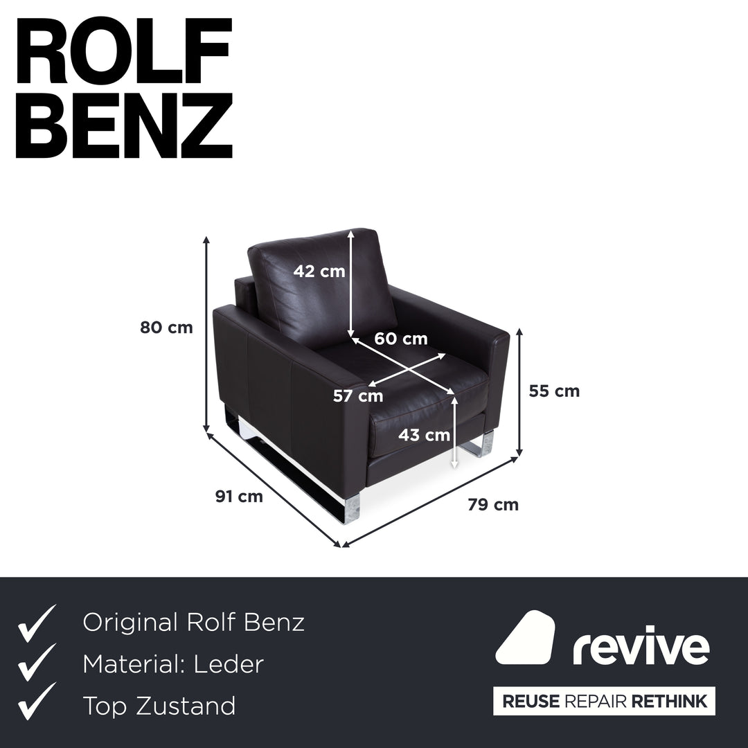 Rolf Benz Vida Fauteuil en cuir Marron Marron foncé Chrome