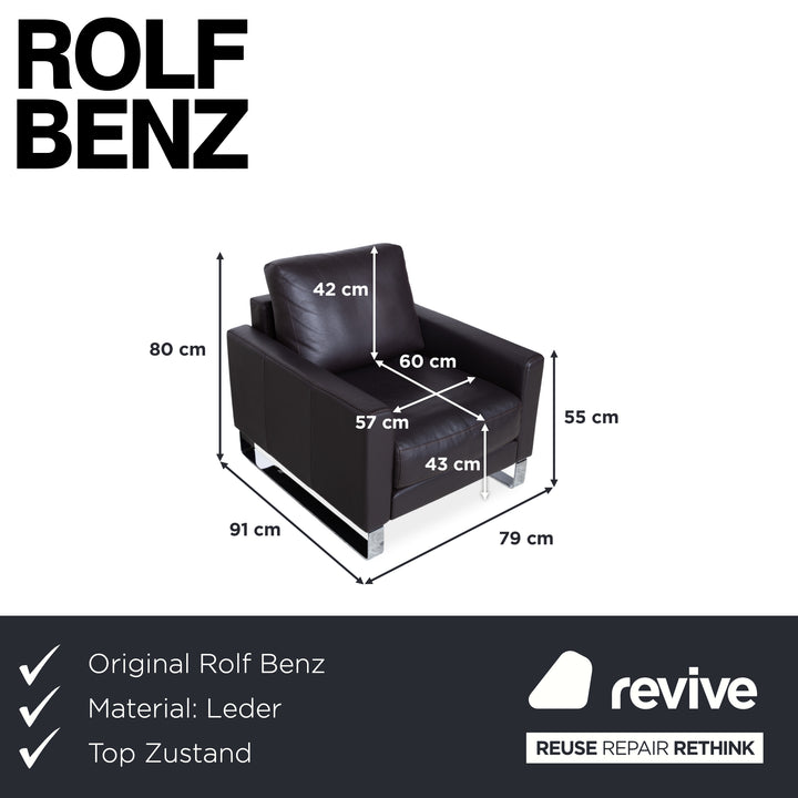 Rolf Benz Vida Fauteuil en cuir Marron Marron foncé Chrome