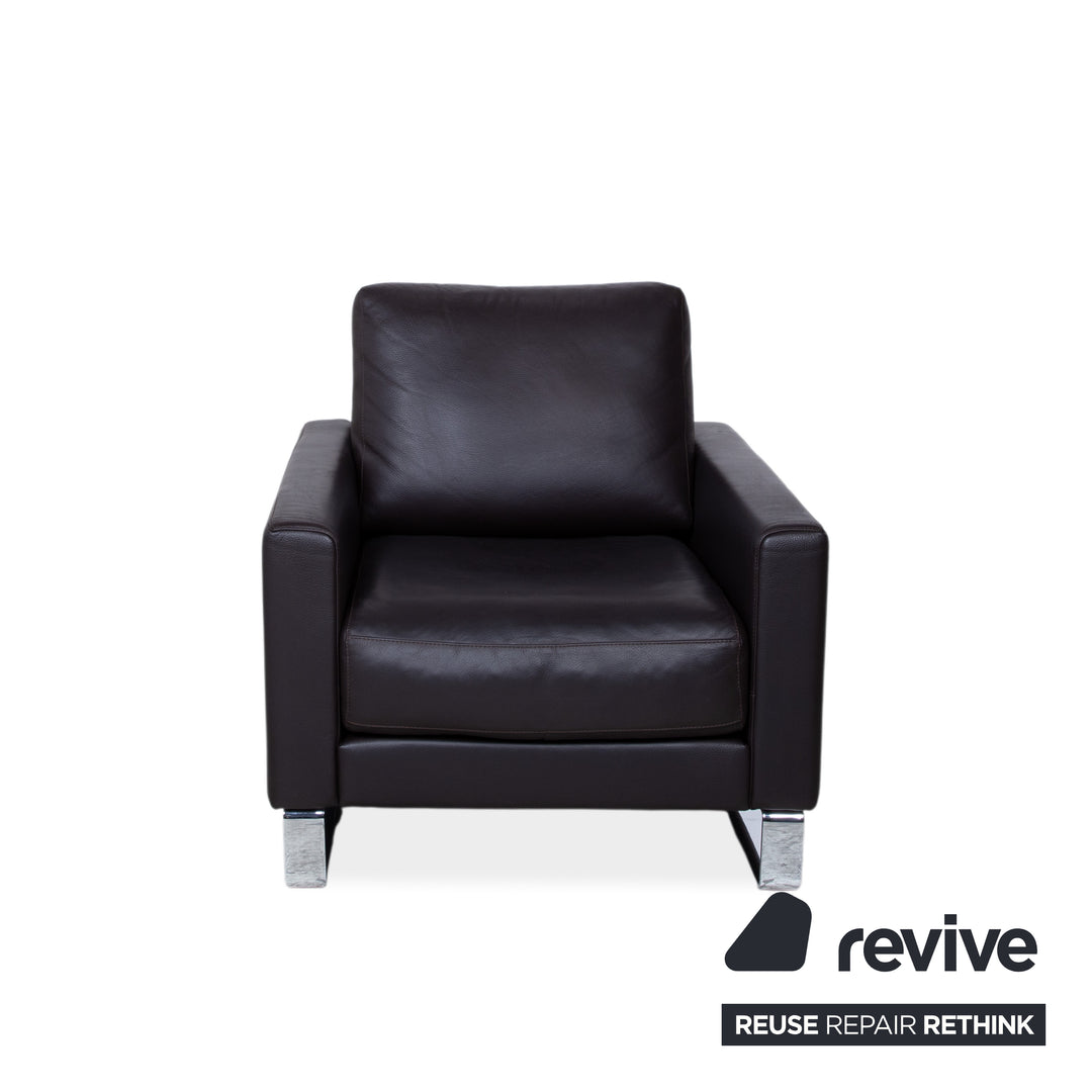 Rolf Benz Vida Fauteuil en cuir Marron Marron foncé Chrome