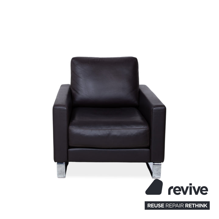 Rolf Benz Vida Fauteuil en cuir Marron Marron foncé Chrome