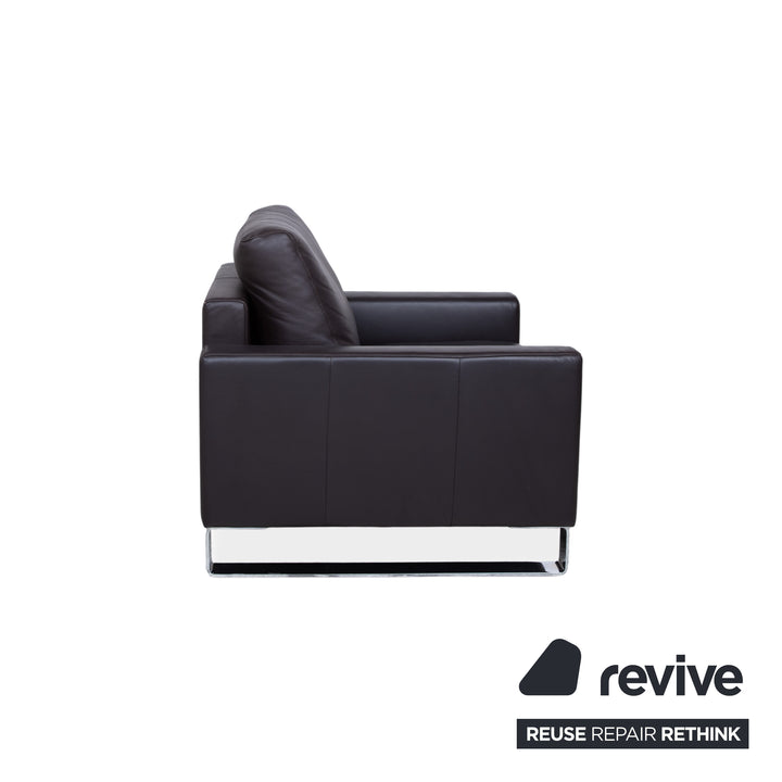 Rolf Benz Vida Fauteuil en cuir Marron Marron foncé Chrome