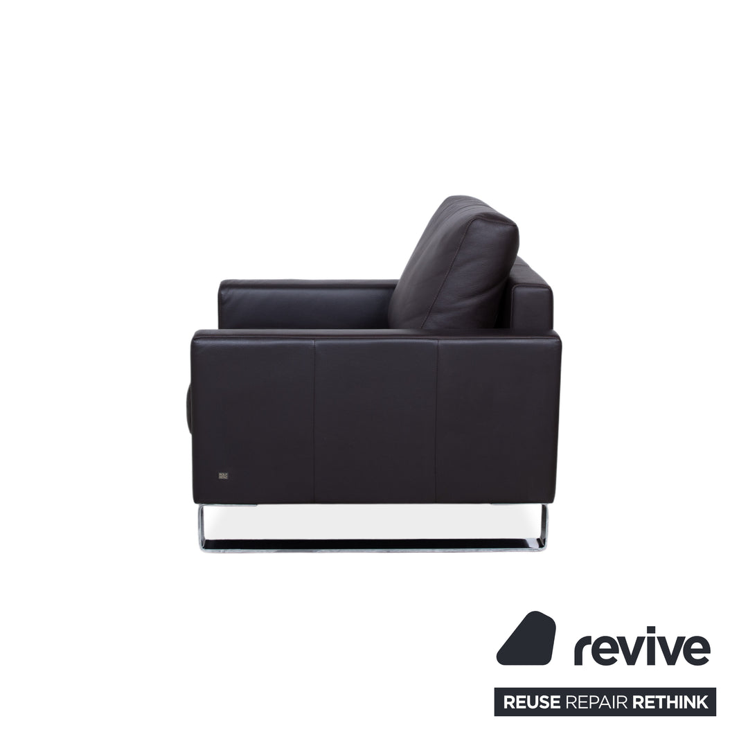 Rolf Benz Vida Fauteuil en cuir Marron Marron foncé Chrome