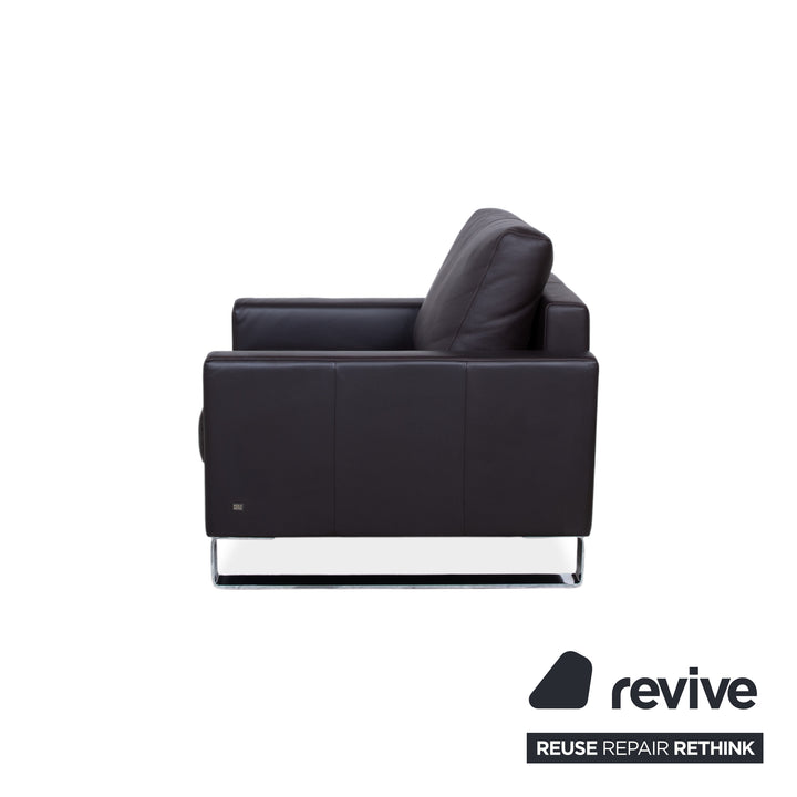 Rolf Benz Vida Fauteuil en cuir Marron Marron foncé Chrome