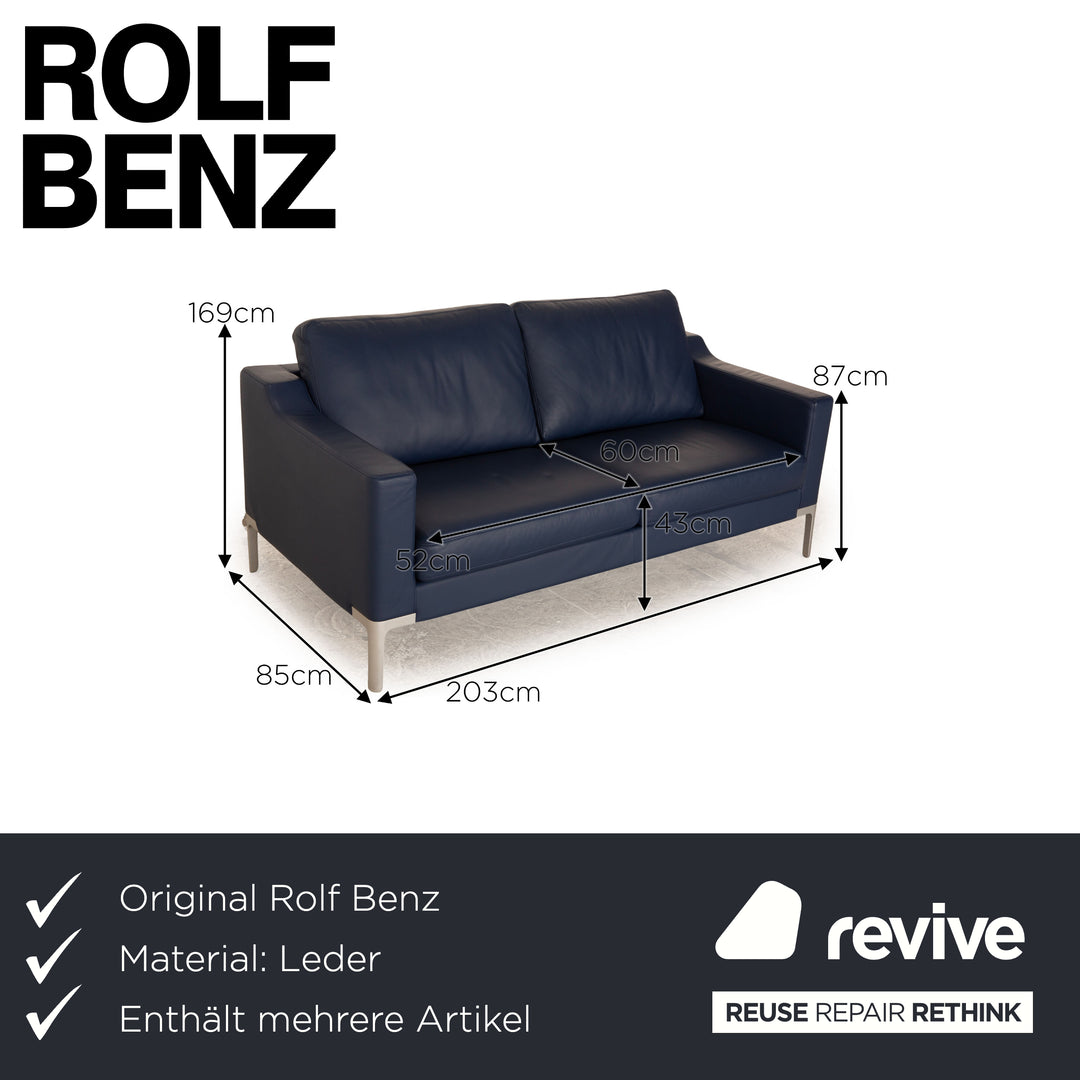 Rolf Benz Vida Leather Sofa Set Blue 2x Two-Seater Couch