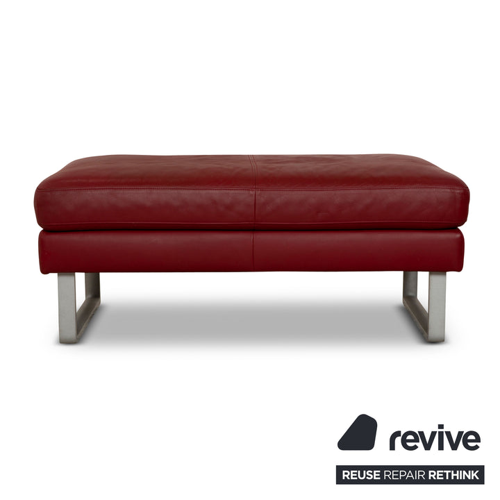 Rolf Benz Vida Leder Sofa Garnitur Rot Weinrot Sofa Couch Dreisitzer Hocker