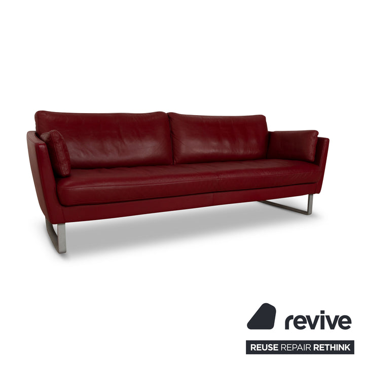 Rolf Benz Vida Leder Sofa Garnitur Rot Weinrot Sofa Couch Dreisitzer Hocker