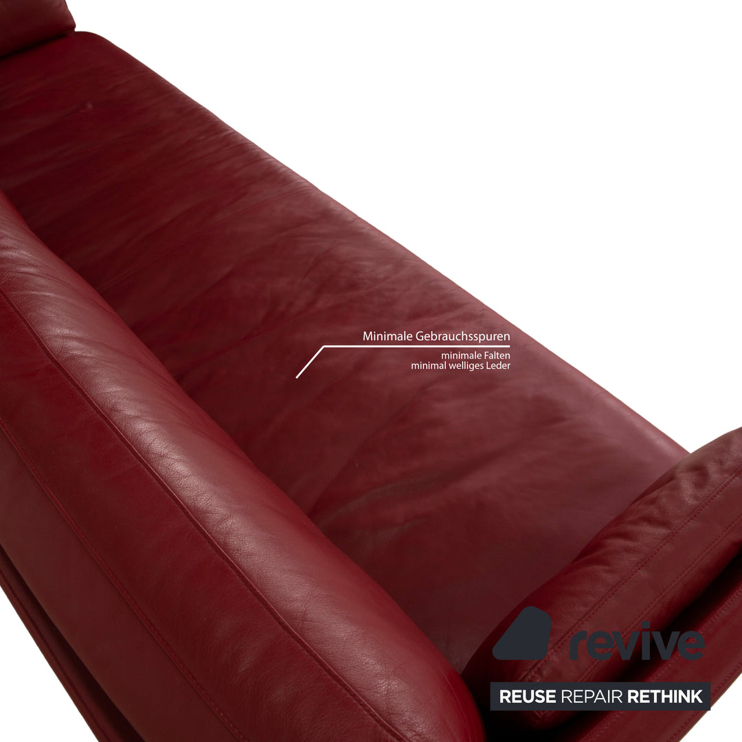 Rolf Benz Vida Leder Sofa Garnitur Rot Weinrot Sofa Couch Dreisitzer Hocker