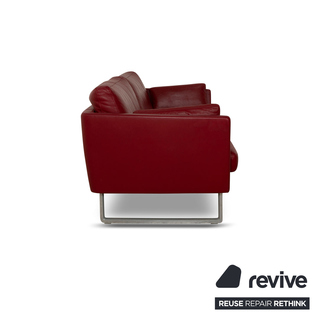 Rolf Benz Vida Leder Sofa Garnitur Rot Weinrot Sofa Couch Dreisitzer Hocker