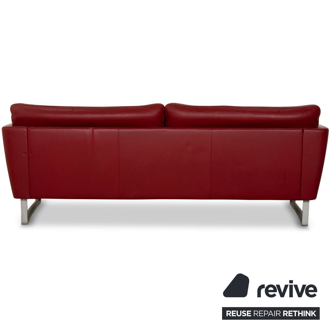 Rolf Benz Vida Leder Sofa Garnitur Rot Weinrot Sofa Couch Dreisitzer Hocker