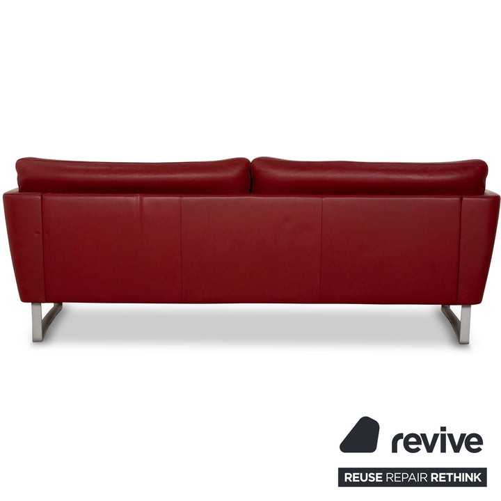 Rolf Benz Vida Leder Sofa Garnitur Rot Weinrot Sofa Couch Dreisitzer Hocker