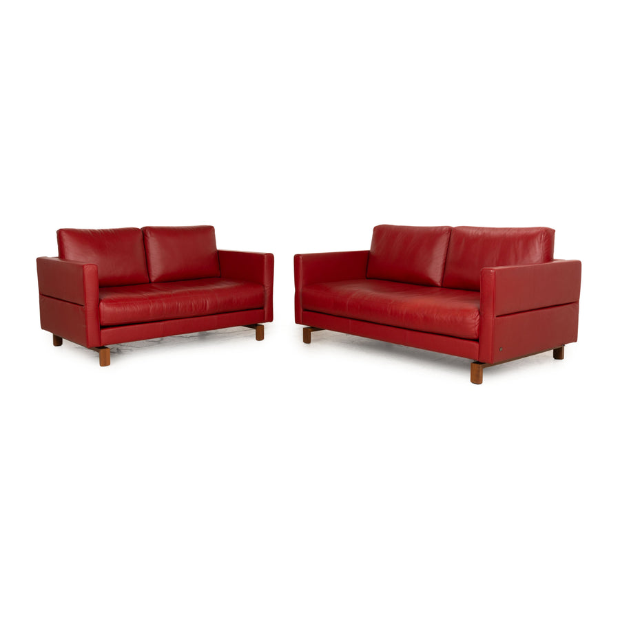 Rolf Benz Vida Leather Sofa Set Red Two Seater Manual Function Sofa Couch