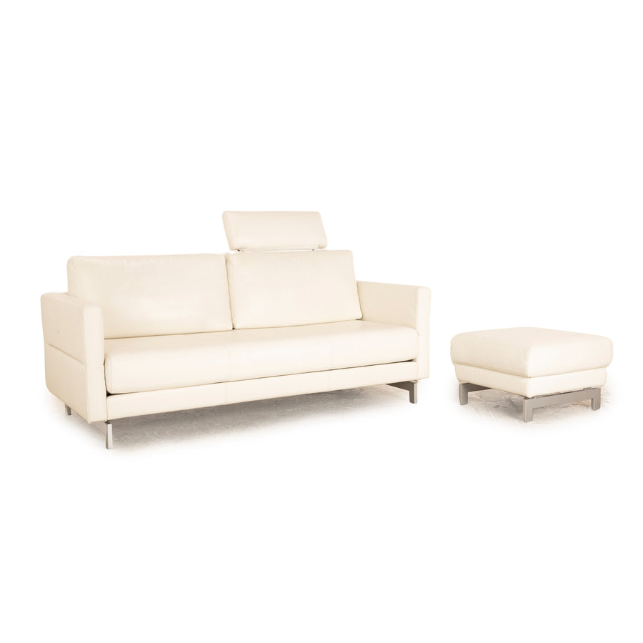 Rolf Benz Vida Leder Sofa Garnitur Weiß Creme manuelle Funktion Zweisitzer Hocker Couch