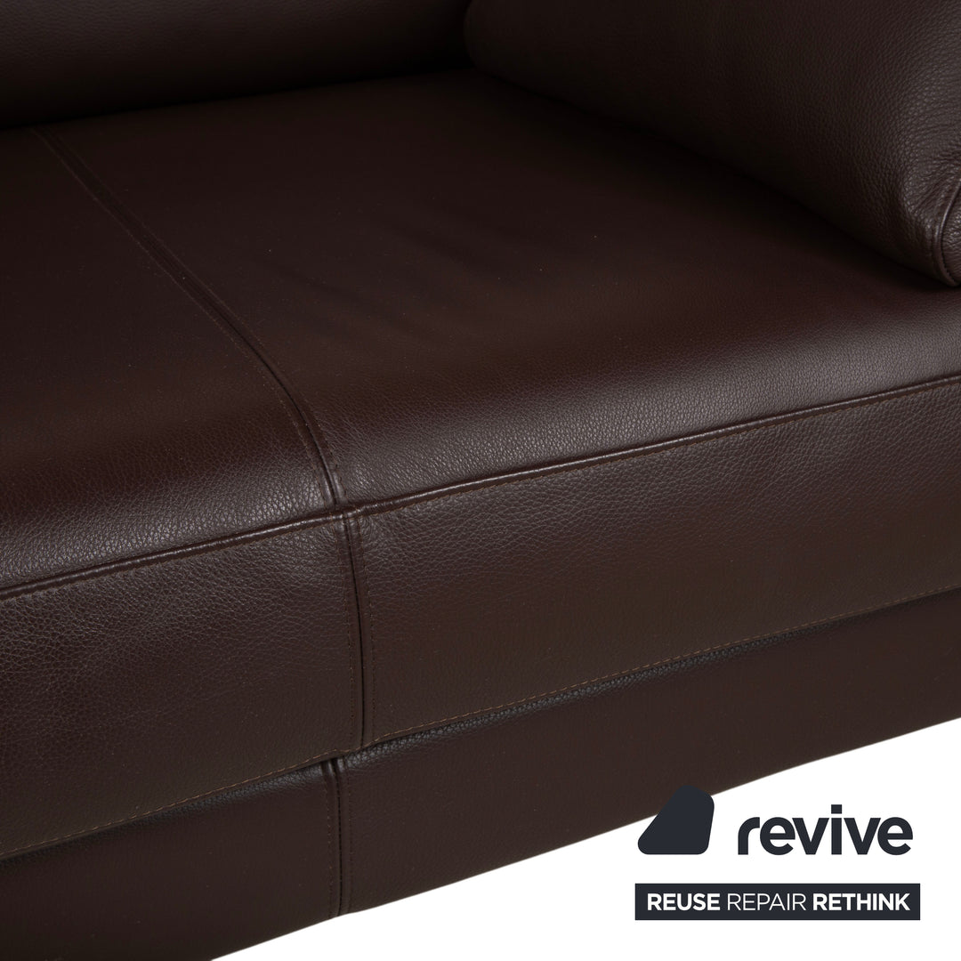 Rolf Benz Vida Leather Two-Seater Brown Sofa Couch Chrome