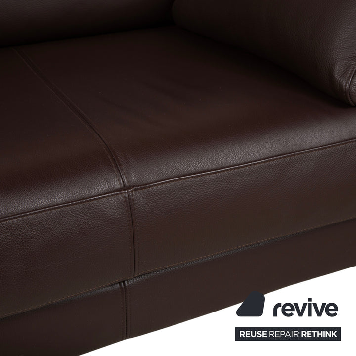 Rolf Benz Vida Leather Two-Seater Brown Sofa Couch Chrome
