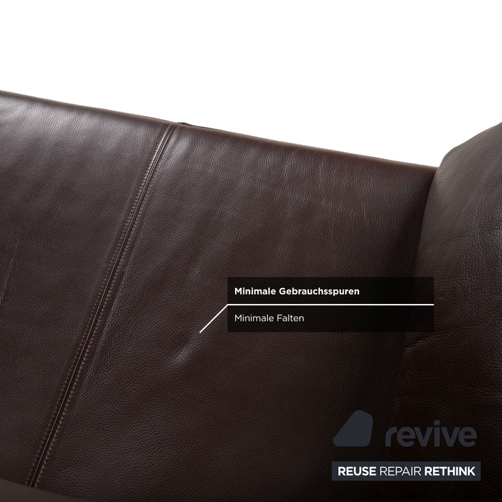 Rolf Benz Vida Leather Two-Seater Brown Sofa Couch Chrome