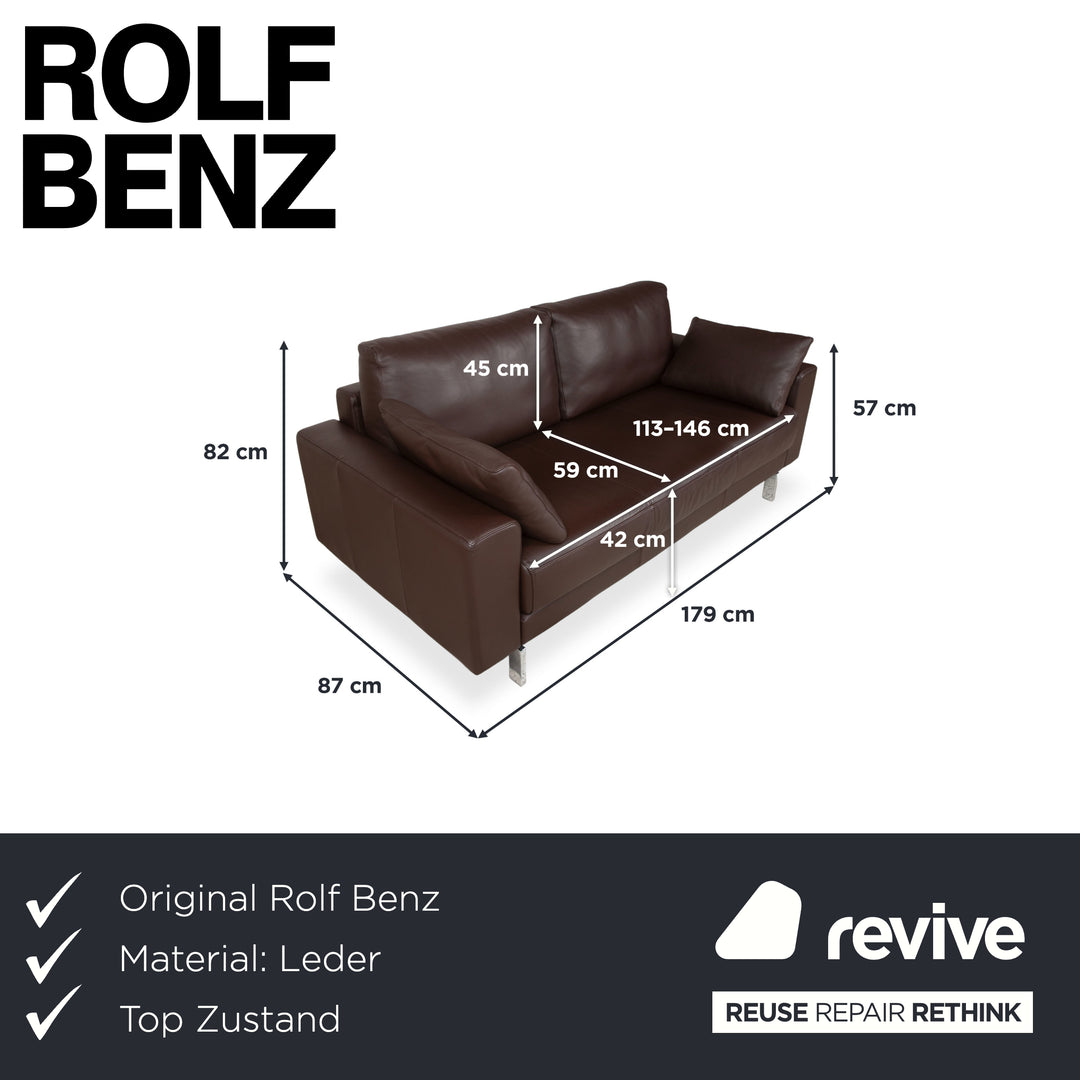 Rolf Benz Vida Leather Two-Seater Brown Sofa Couch Chrome
