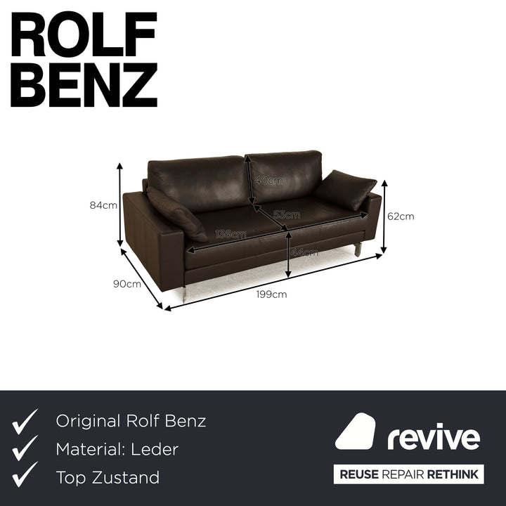 Rolf Benz Vida leather two-seater dark brown sofa couch