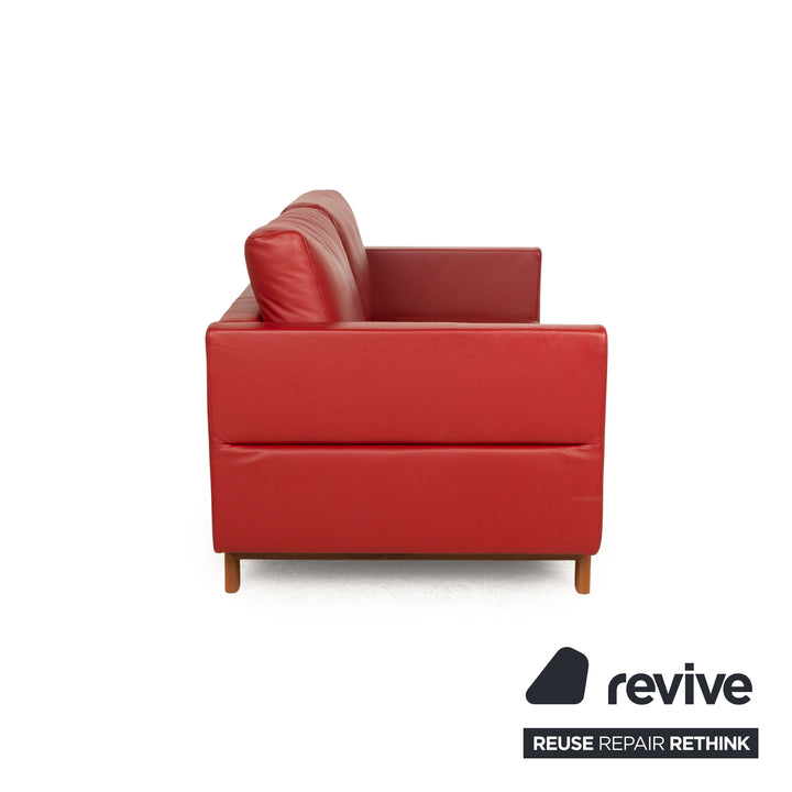 Rolf Benz Vida Leather Two Seater Red Manual Function Sofa Couch