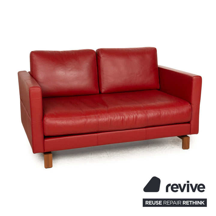Rolf Benz Vida Leather Two Seater Red Manual Function Sofa Couch