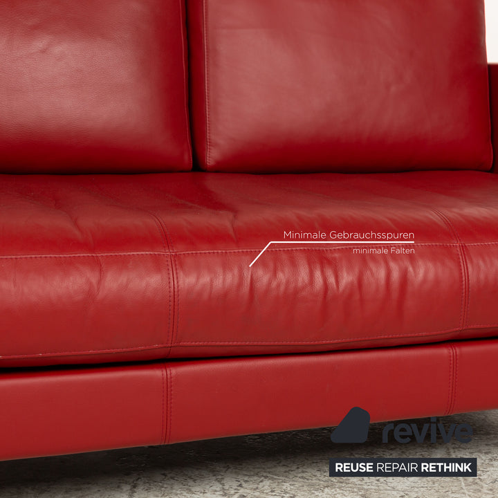 Rolf Benz Vida Leather Two Seater Red Manual Function Sofa Couch
