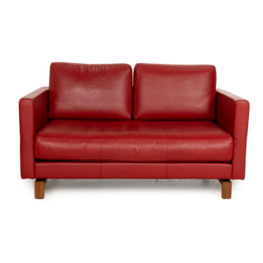 Rolf Benz Vida Leather Two Seater Red Manual Function Sofa Couch