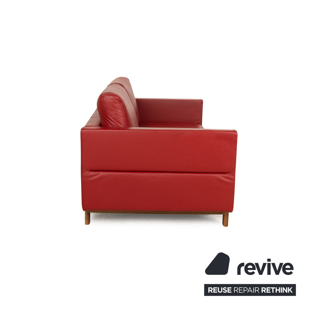 Rolf Benz Vida Leather Two Seater Red Manual Function Sofa Couch