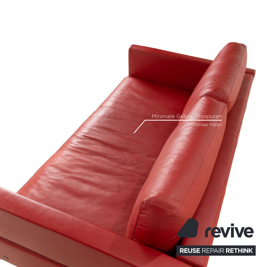 Rolf Benz Vida Leather Two Seater Red Manual Function Sofa Couch