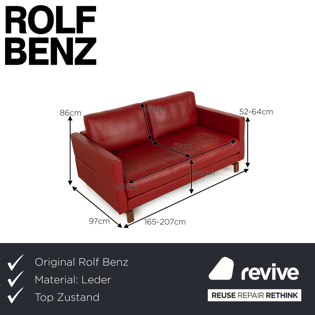 Rolf Benz Vida Leather Two Seater Red Manual Function Sofa Couch