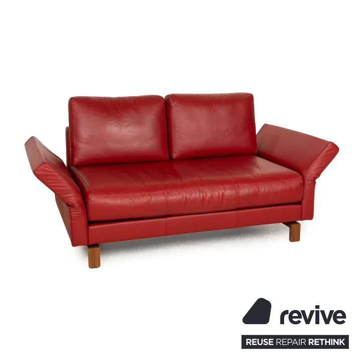 Rolf Benz Vida Leather Two Seater Red Manual Function Sofa Couch