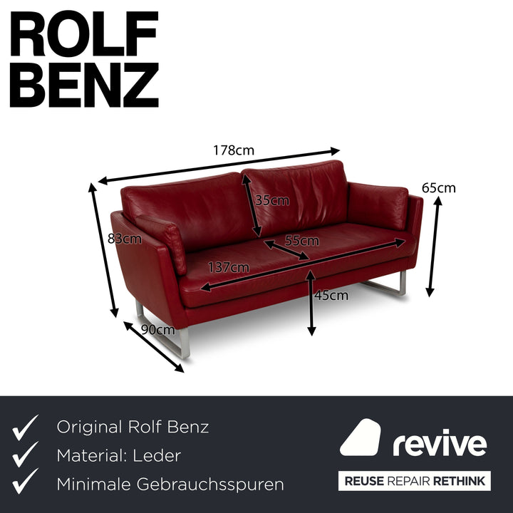 Rolf Benz Vida Leather Two-Seater Red Sofa Couch