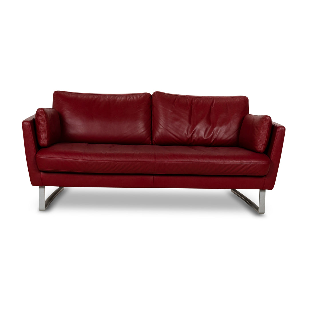 Rolf Benz Vida Leather Two-Seater Red Sofa Couch