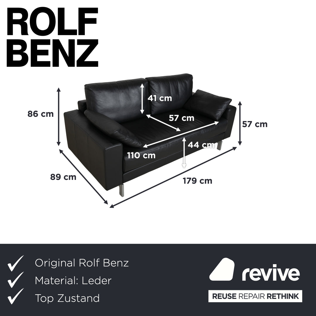 Canapé deux places en cuir noir Rolf Benz Vida