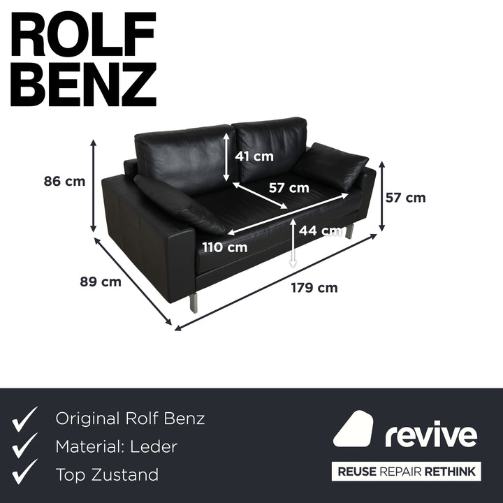 Canapé deux places en cuir noir Rolf Benz Vida