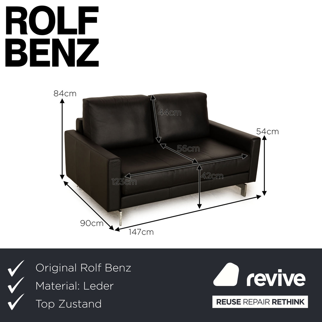 Rolf Benz Vida Leather Two Seater Black Sofa Couch