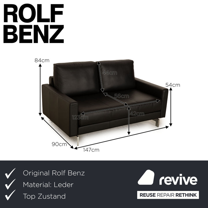 Rolf Benz Vida Leather Two Seater Black Sofa Couch