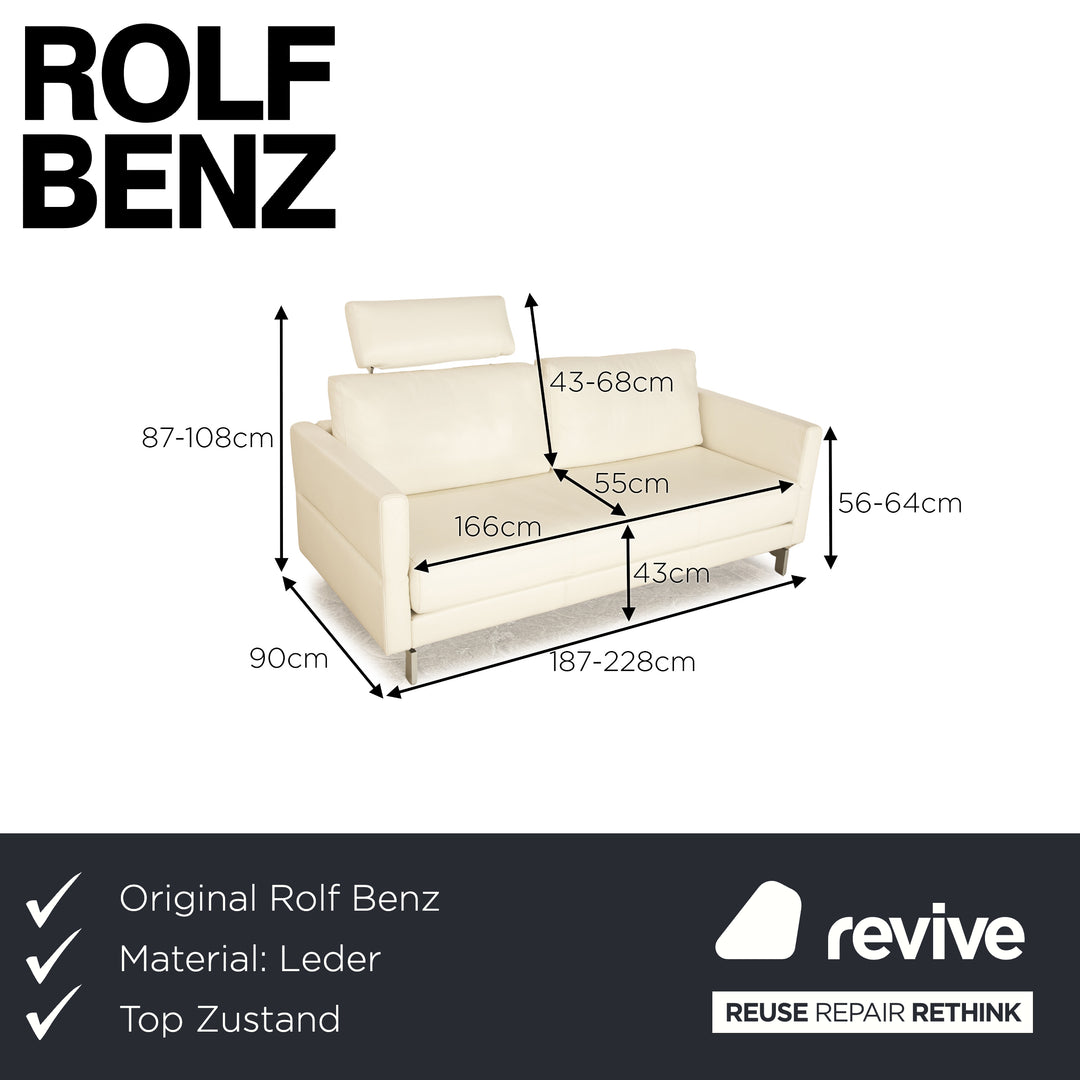 Rolf Benz Vida Leather Two Seater White Cream Manual Function Sofa Couch