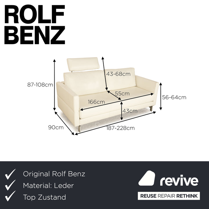 Rolf Benz Vida Leather Two Seater White Cream Manual Function Sofa Couch