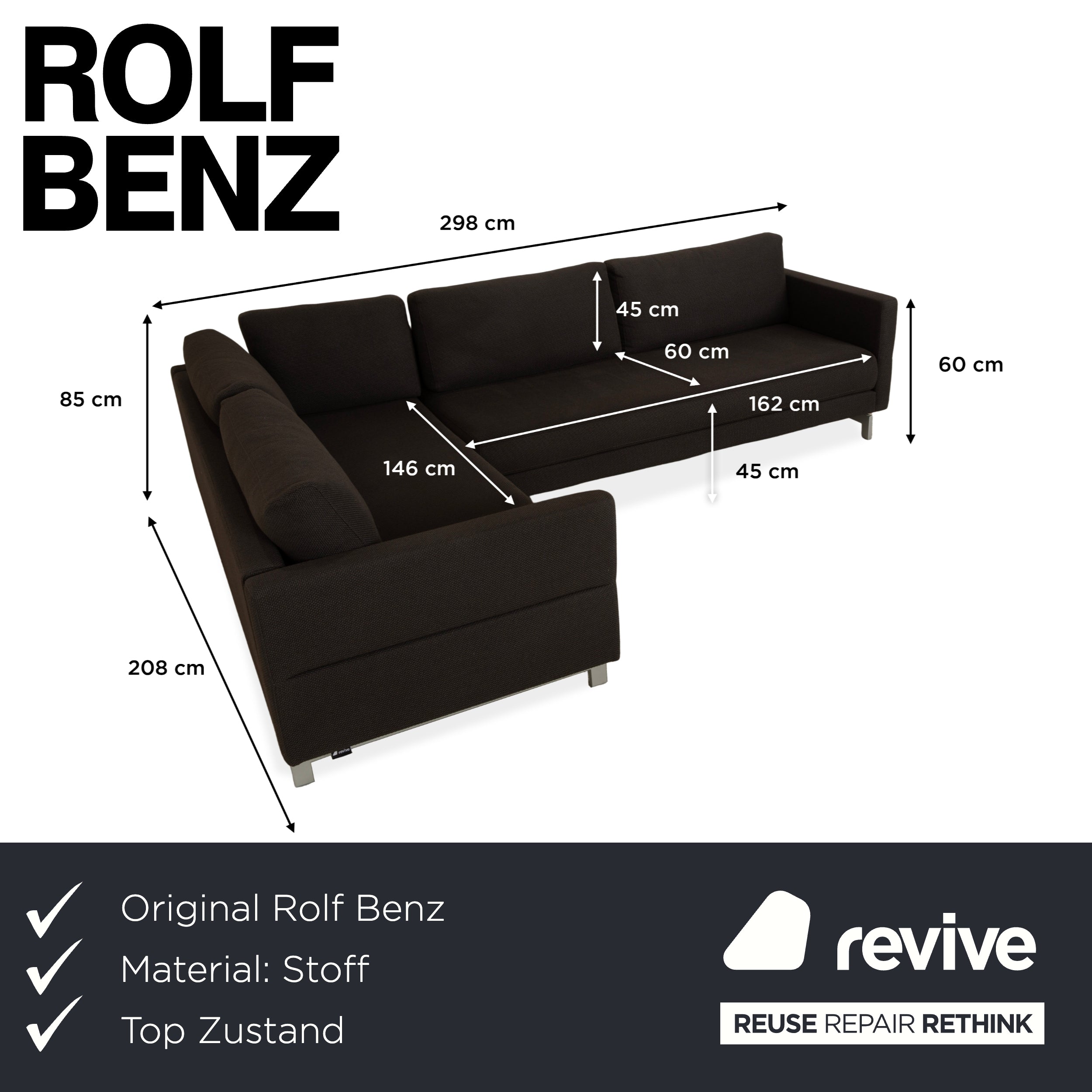Canapé d'angle en tissu marron Rolf Benz Vida