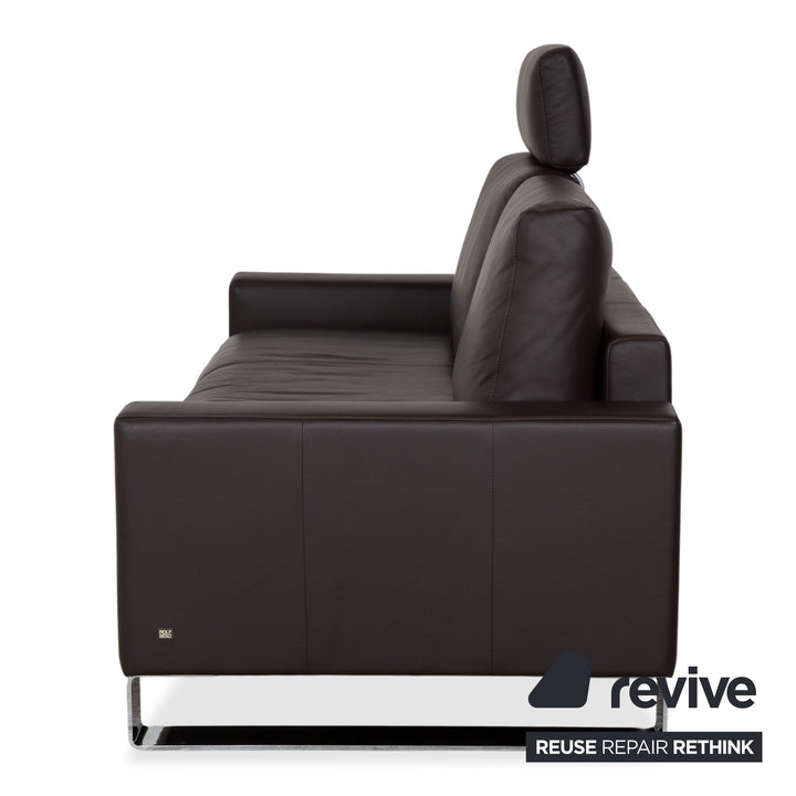Rolf Benz Vida Two-Seater Leather Sofa Dark Brown Couch Headrest