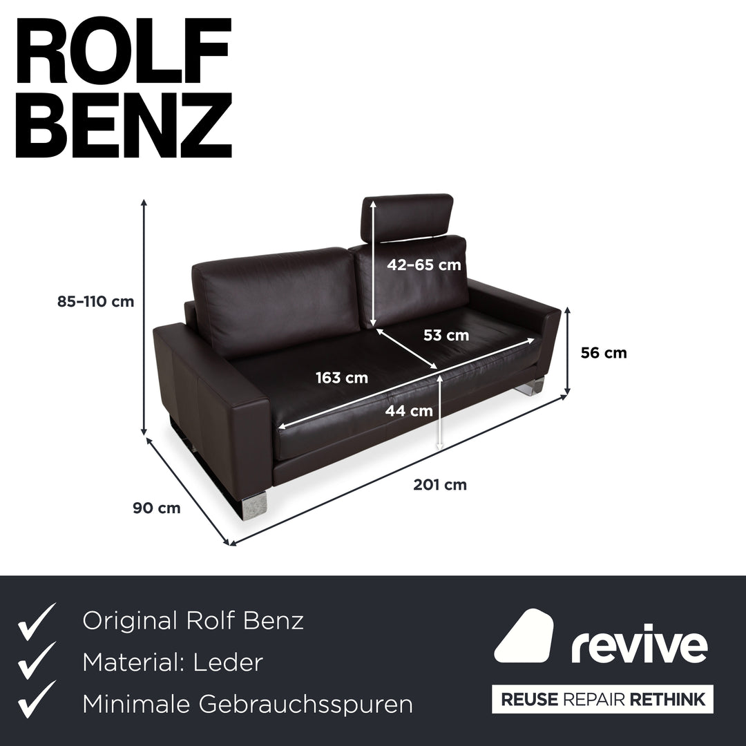 Rolf Benz Vida Two-Seater Leather Sofa Dark Brown Couch Headrest