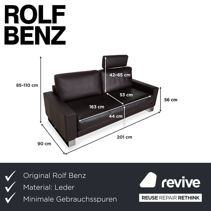 Rolf Benz Vida Two-Seater Leather Sofa Dark Brown Couch Headrest