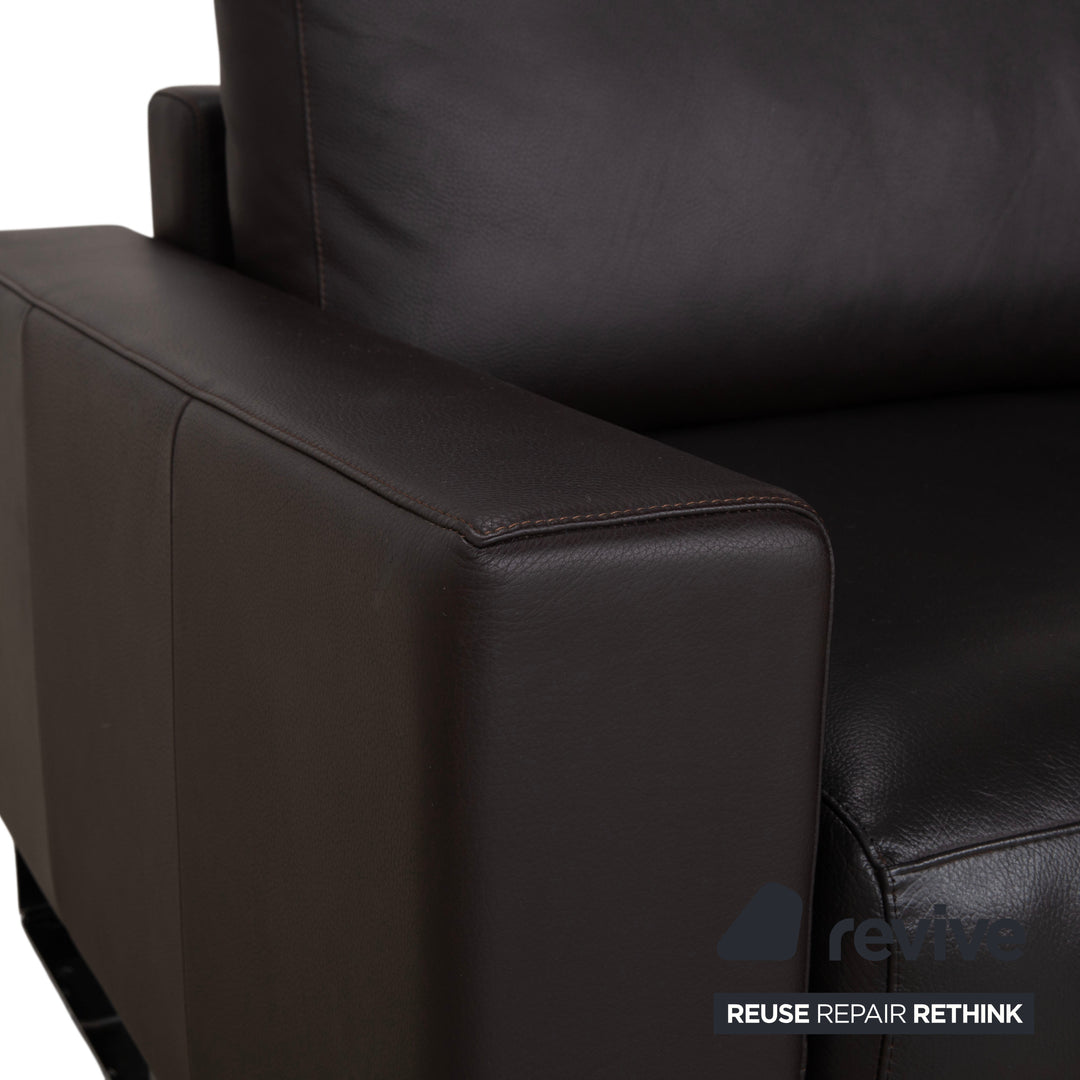 Rolf Benz Vida Two-Seater Leather Sofa Dark Brown Couch Headrest