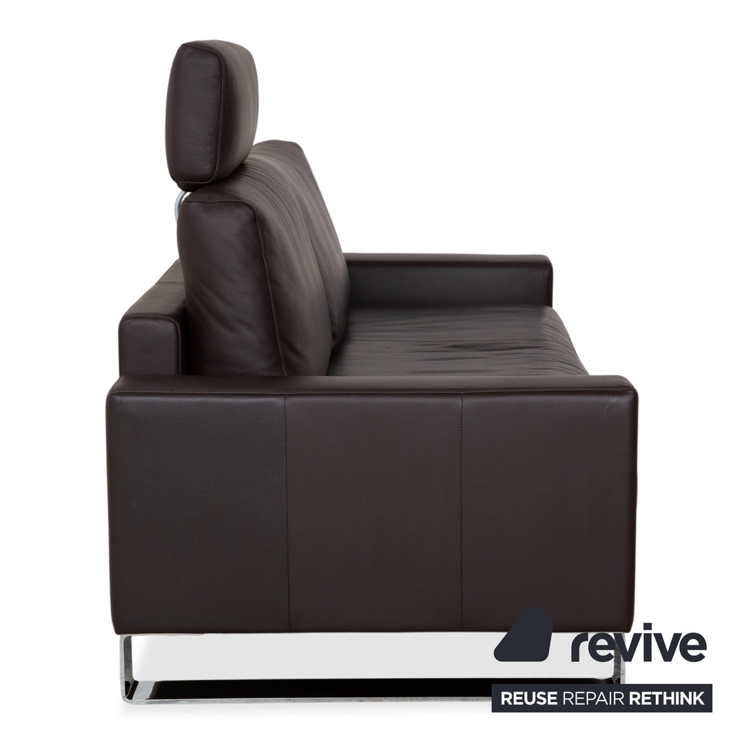Rolf Benz Vida Two-Seater Leather Sofa Dark Brown Couch Headrest