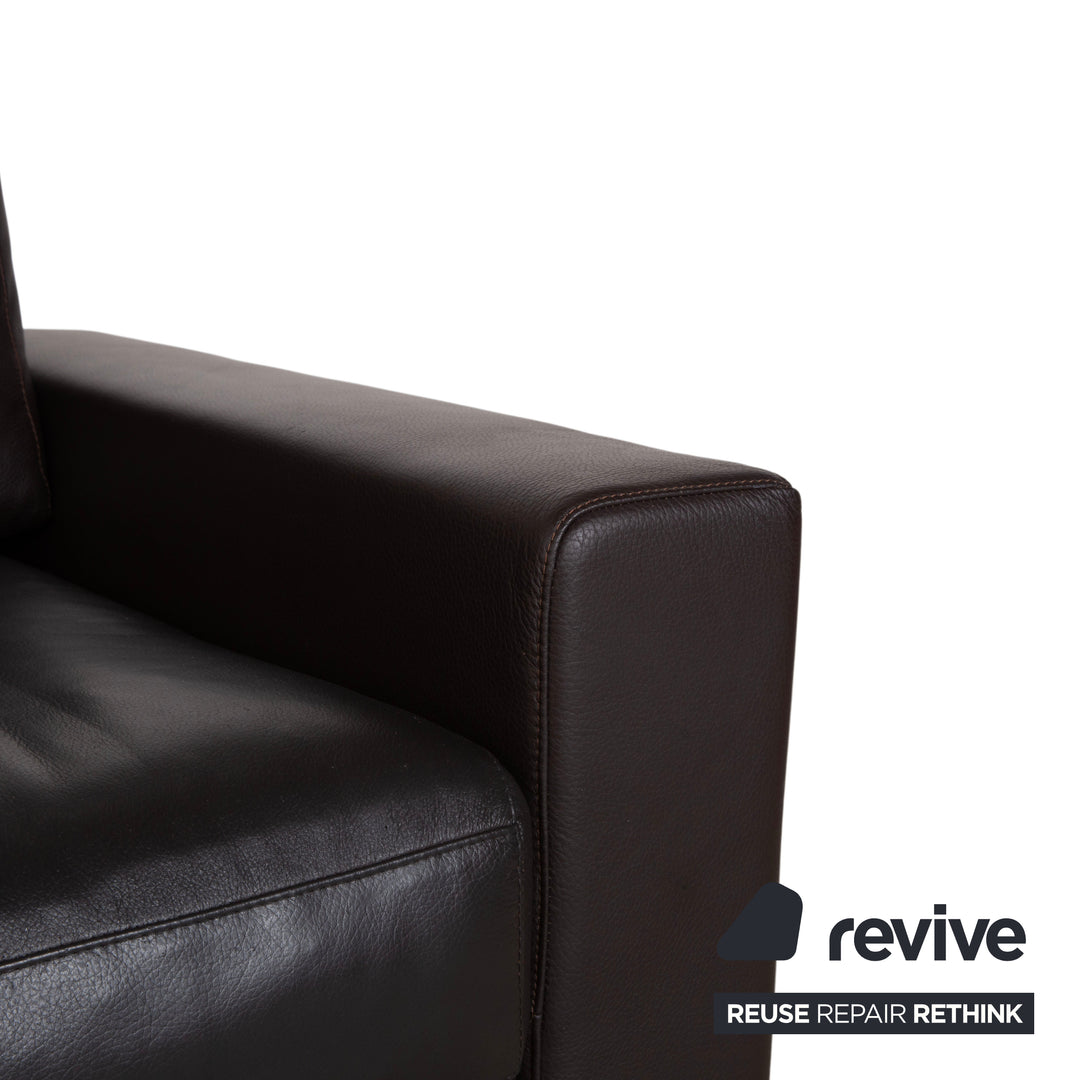 Rolf Benz Vida Two-Seater Leather Sofa Dark Brown Couch Headrest