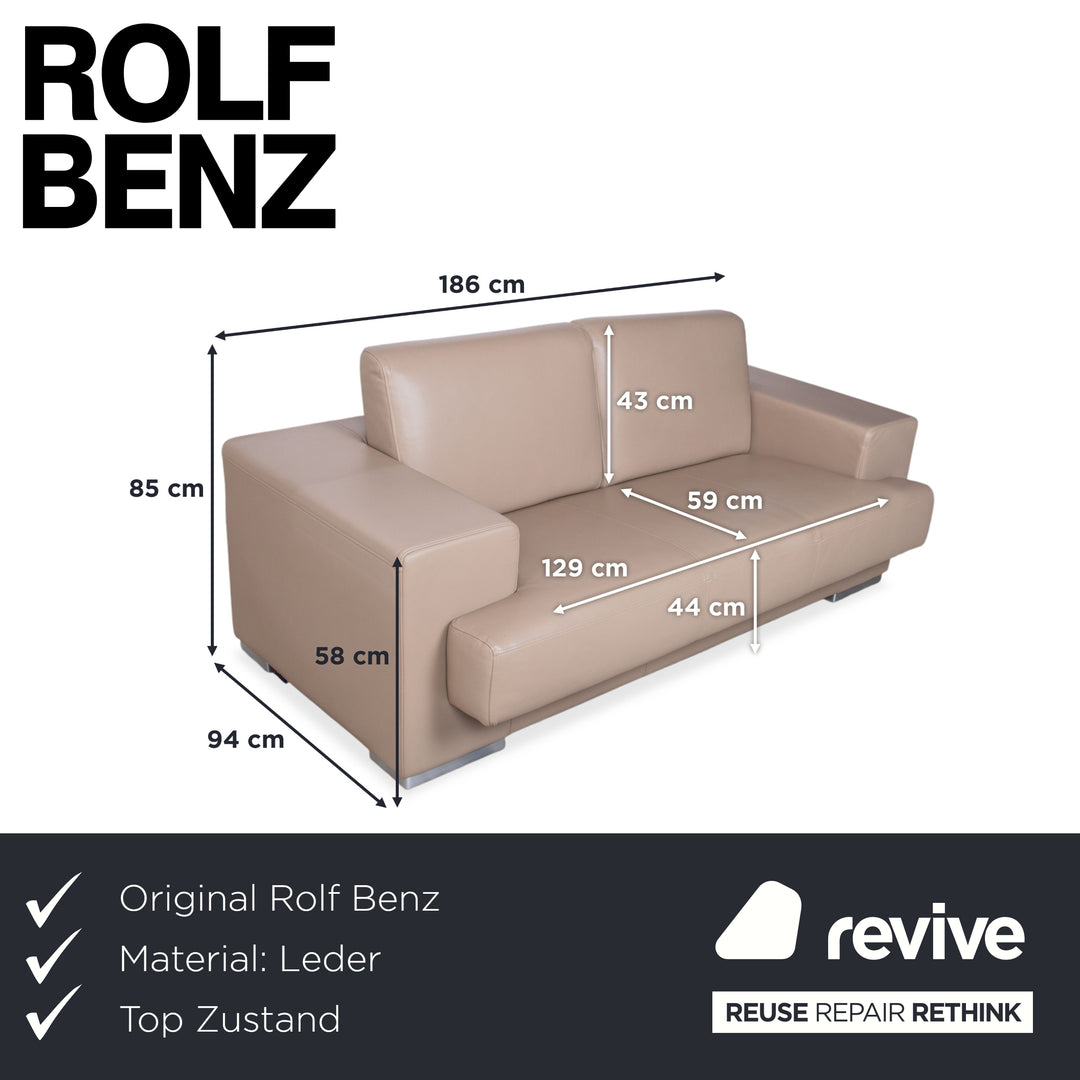 Rolf Benz Two-Seater Leather Sofa Cream Beige Couch