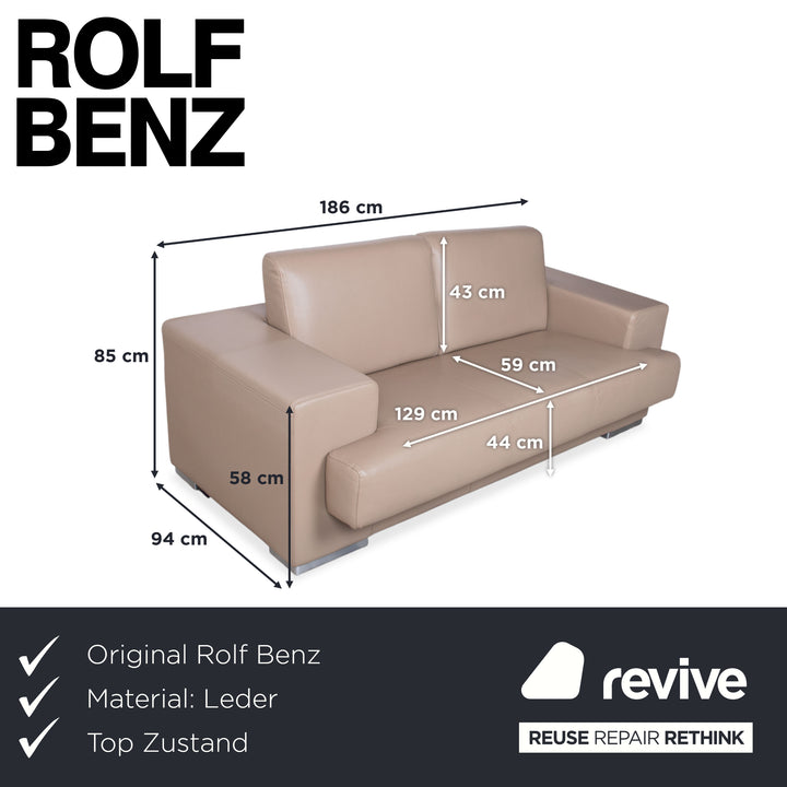 Rolf Benz Two-Seater Leather Sofa Cream Beige Couch
