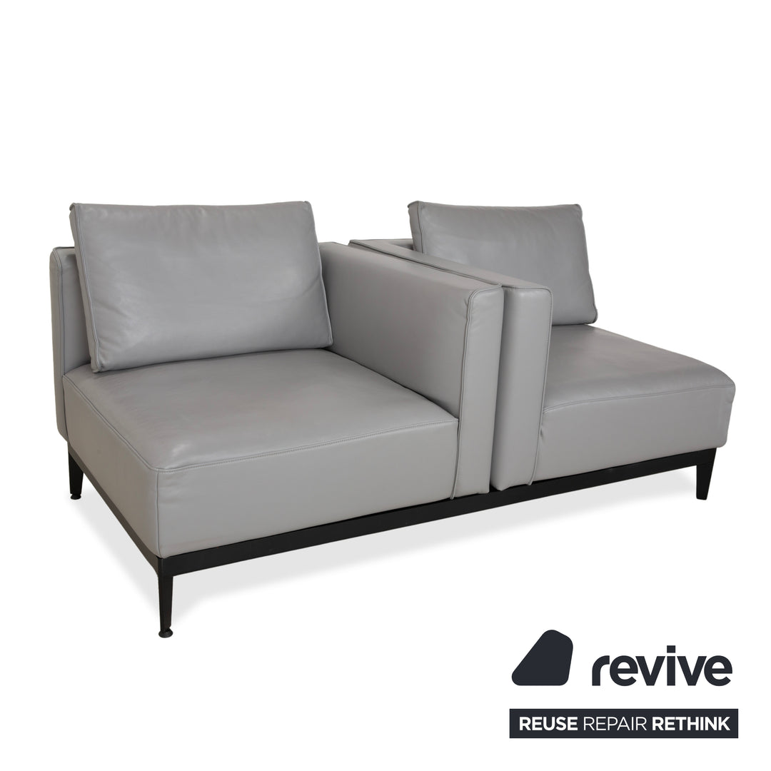 Rolf Benz Zweisitzer Sofa Leder Grau mit manueller Funktion