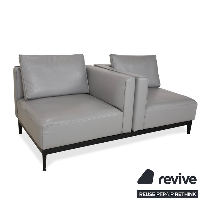 Rolf Benz Zweisitzer Sofa Leder Grau mit manueller Funktion