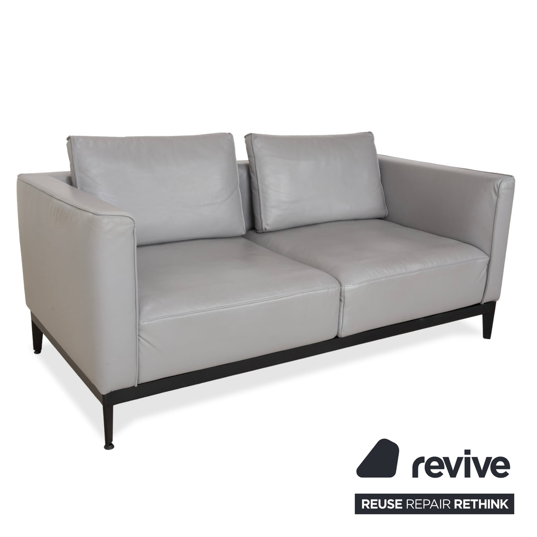 Rolf Benz two-seater sofa, leather grey, with manual function